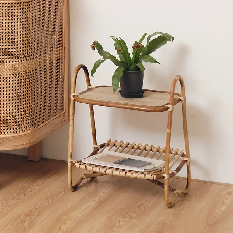 

Nordic Rattan Double-Layer Side Table - Storage Rack for Living Room & Restaurant