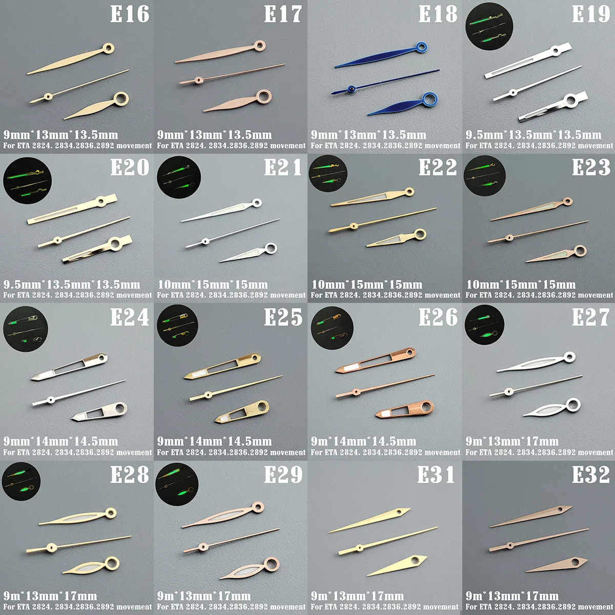Watch accessories watch pointer ETA 2824 hands pointer pointer green super luminous, for ETA 2824 2836 2892 movement A1~A80