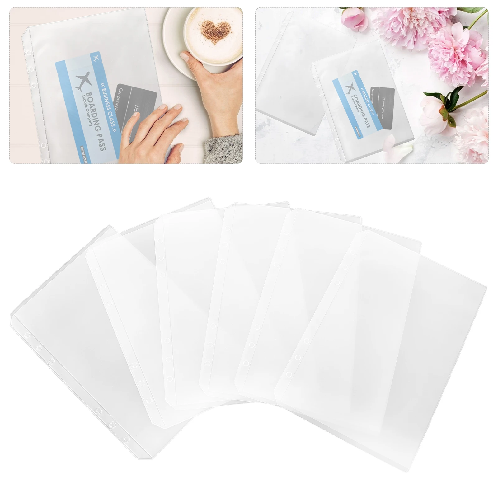

6pcs A5 Insert Pockets Pvc Storage Pouches For Business Cards Tickets Receipts Notes Travel Use Transparent Bill Holders