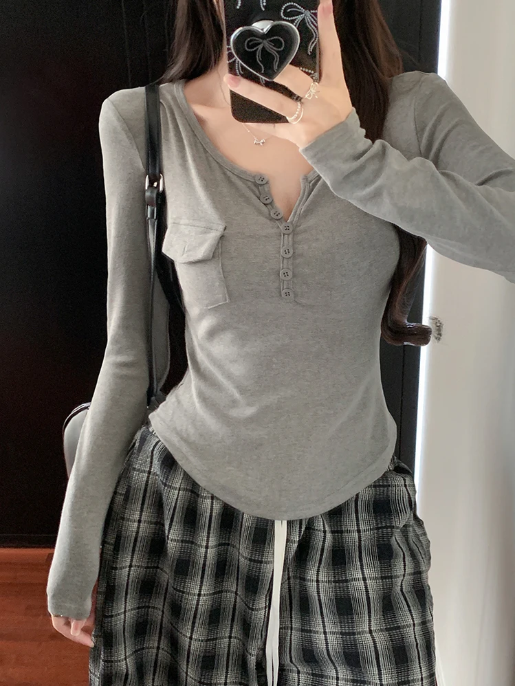 

High Quality Hot Selling Wholesale Design Sense Inner Long Sleeved T-shirt Women Simple Versatile Slim Fit Casual Bottom Top Y2K