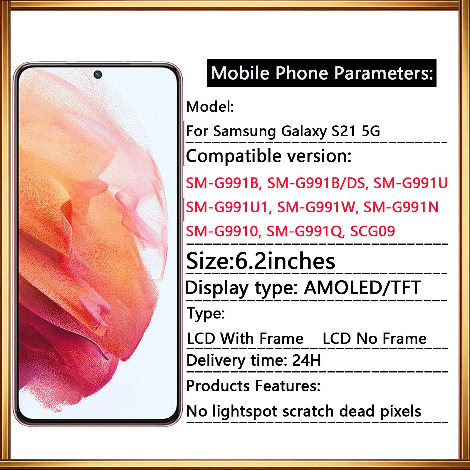 JOFOLED S21 Screen For Samsung Galaxy S21 5G LCD Display Touch Screen Digitizer SM-G991B SM-G991U LCD Replacement Repair Parts