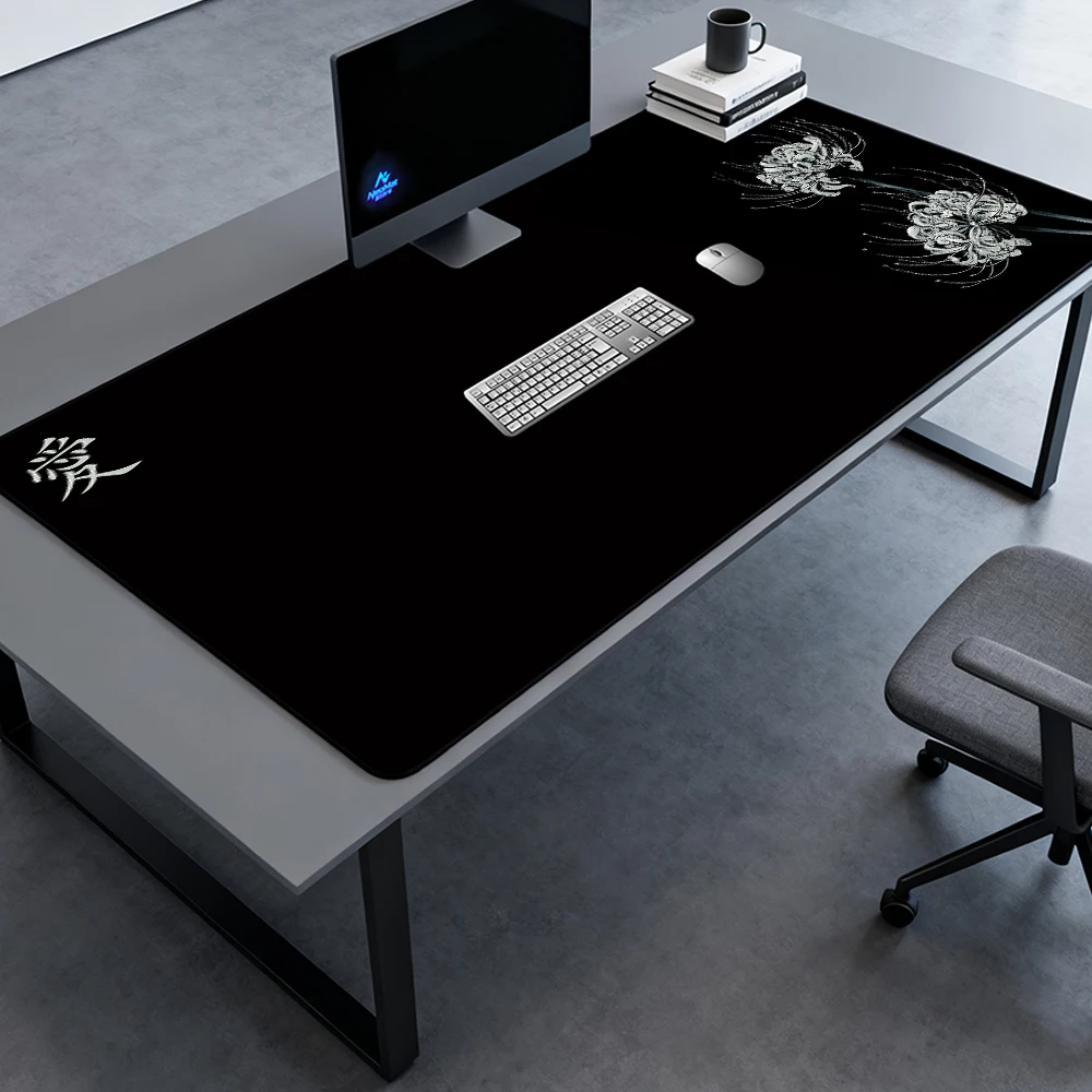 Japanese Floral Desk Mat Keyboard Mat White Lily Gaming 140x60 Black Elegant Minimalist Office Spider Mousepad Full Pc Mousemat