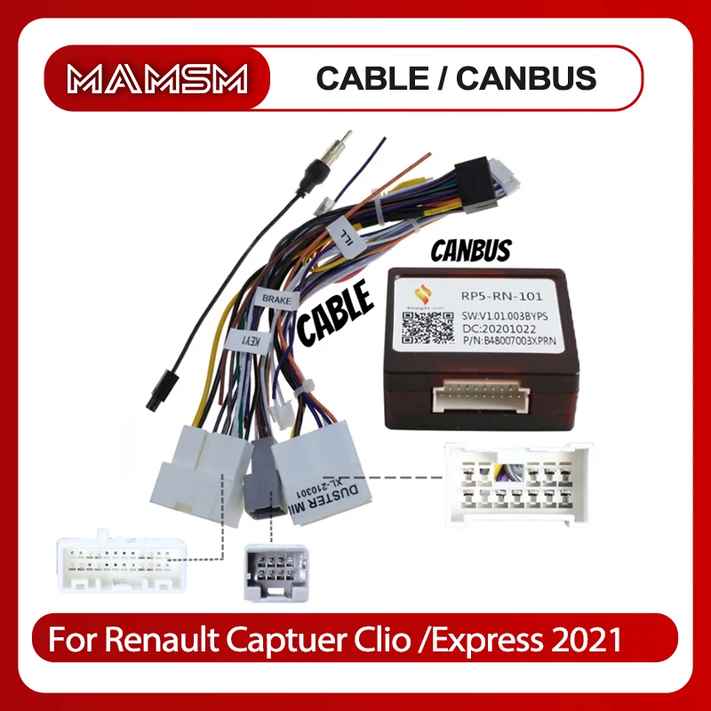 

QSZN 16 Pin Car Radio Canbus box Adaptor RP5-RN-101 For Renault Captuer Clio /Express 2021 With Wiring Harness Cable Android