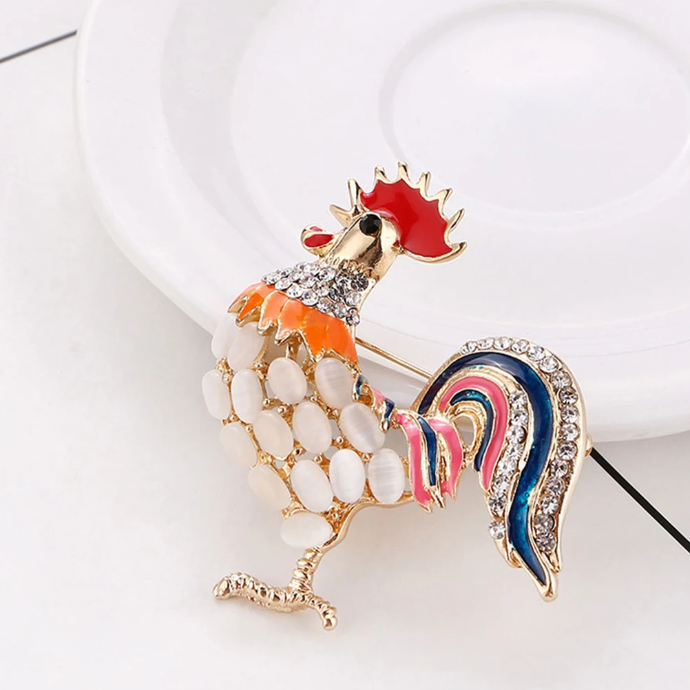 

2pcs Rooster Brooch Pin Cat'S Eye Stone Rhinestone Gold Plated Enamel Vintage Bird Animal Lapel Brooches For Women Zodiac