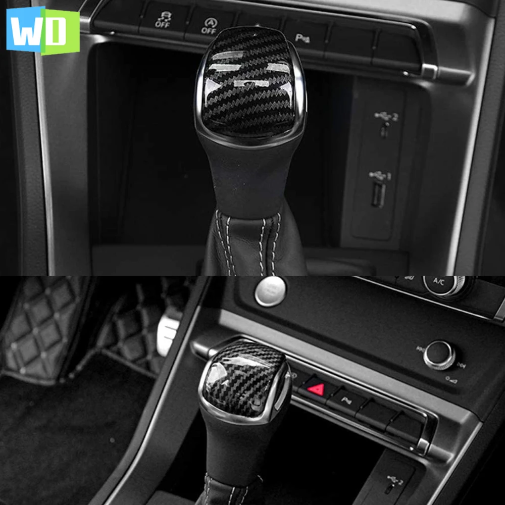 

Car Lever Gear Shift Knob Collar For Audi Q3 2019-2021 ABS Carbon Fiber Look Interior Gear Lever Shift Knob Cover Trim Decor