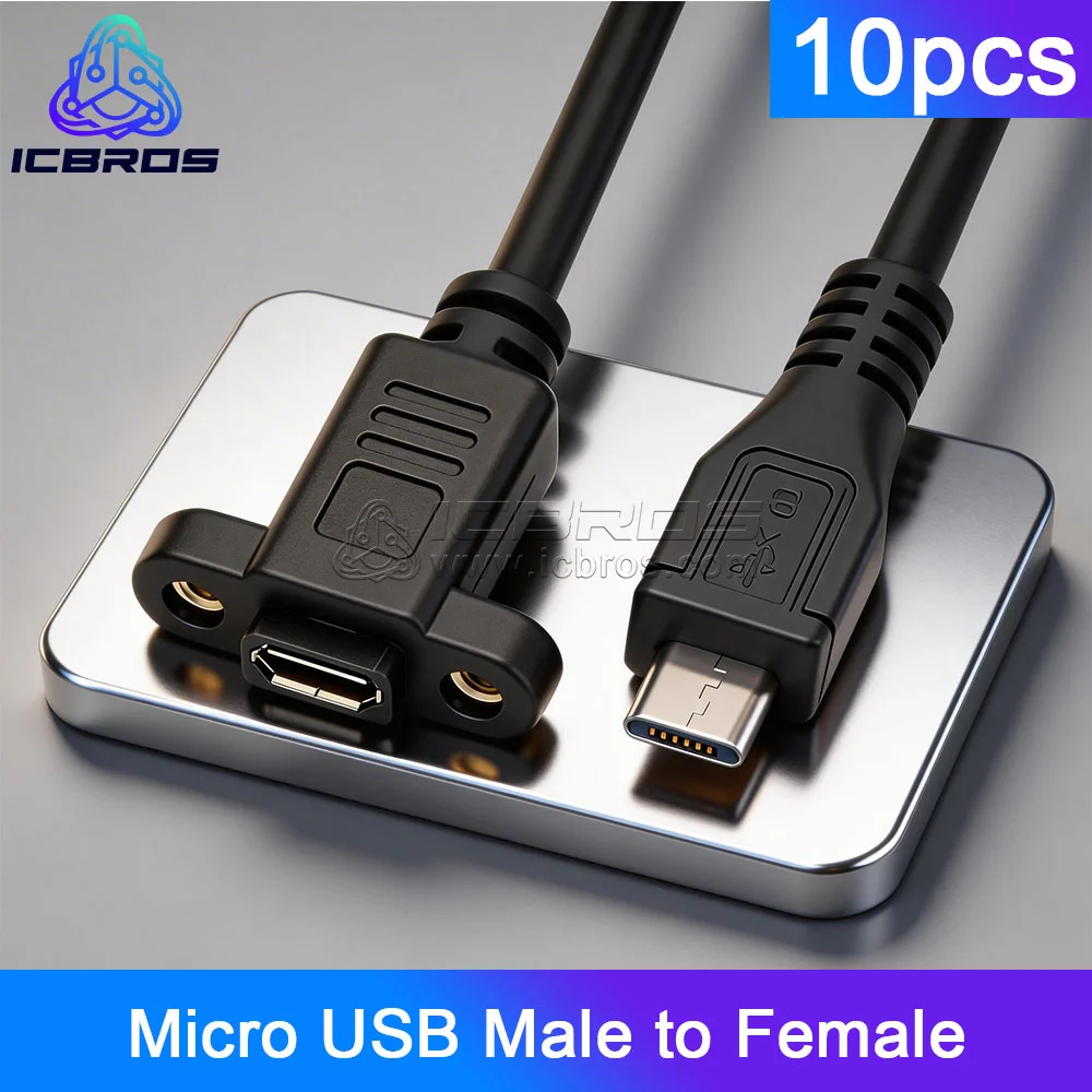 10pcs Micro USB Male to Female Extension Cable With Ear Screw Hole Small Spacing Android Male to Female V8 Data Cable