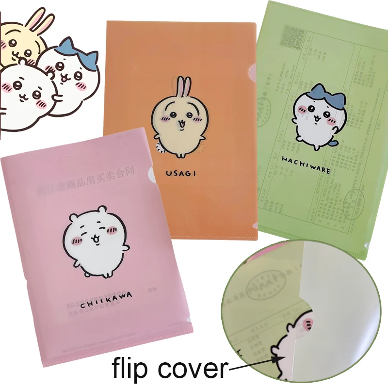 3pcs A4 Chiikawa File Folders Plastic Documents Paper Storage Bag Loose Leaf File Bags Student Stationery Office School Supplies