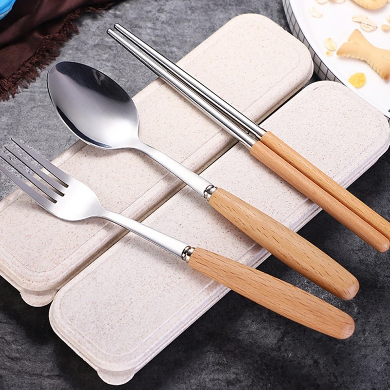 Portable Cutlery Set 304 Stainless Steel Dinnerware Set High Quality Chopsticks Fork Spoon Eco Friendly Travel Flatware With Box