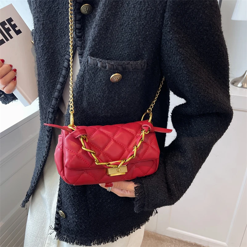 Fashion Women Pu Leather Thick Chain Handbags High Quality Ladies Shoulder Messenger Bags for Women Casual Female Crossbody Bag