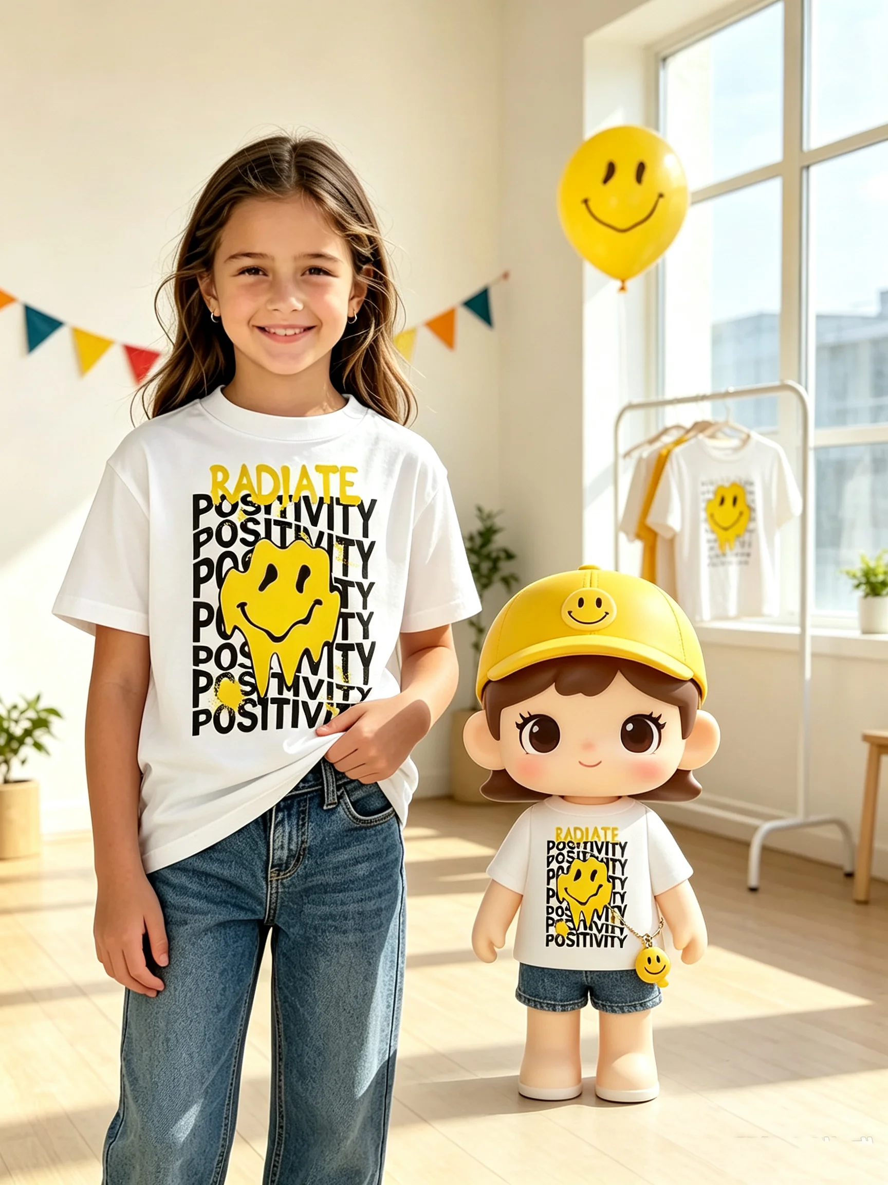 Children's clothing summer casual elegant comfortable round neck letter smiley face print short sleeved T-shirt top