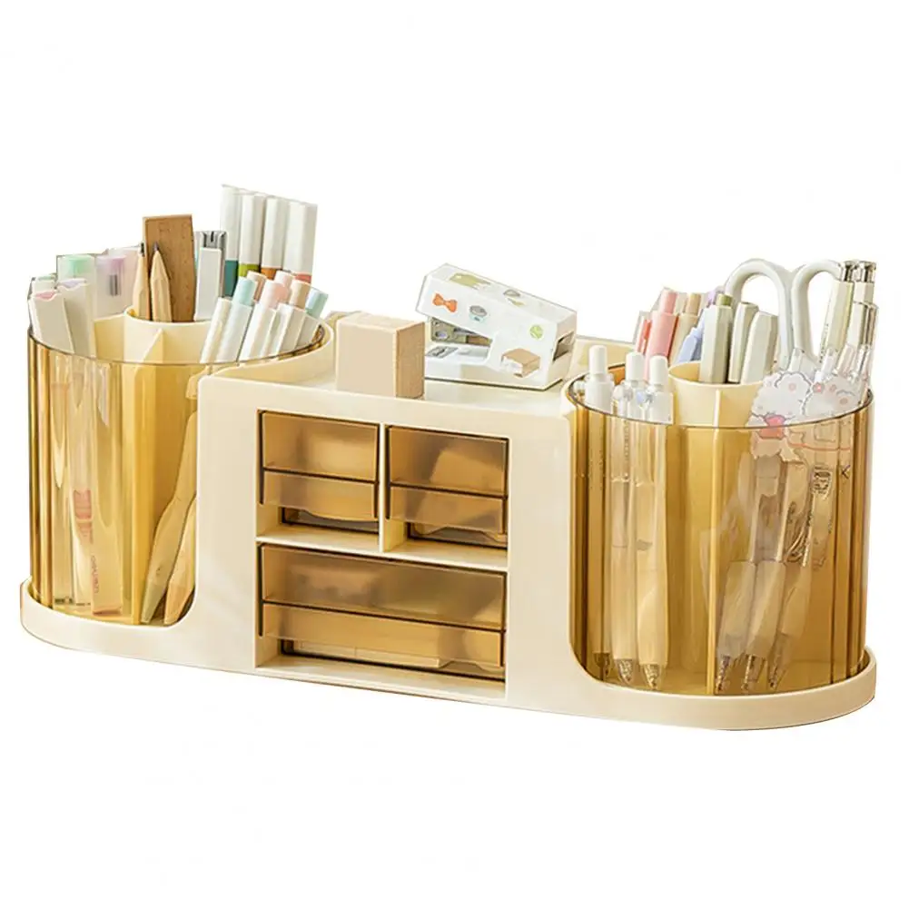 Imagem -05 - Pen Holder com Gaveta Desk Organizer Pencil Storage Box Transparente Design Rotativo