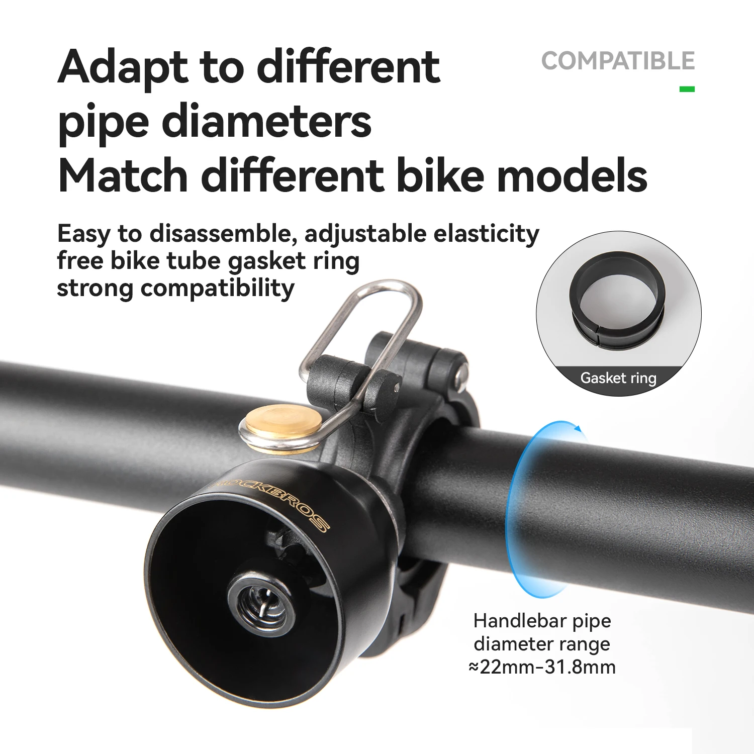 Picture 6: ROCKBROS Bike Bell Compact High-pitched Bell Warning Stable Bicycle Mini Horn Bell Copper Waterproof Retro Crisp Cycling Bell