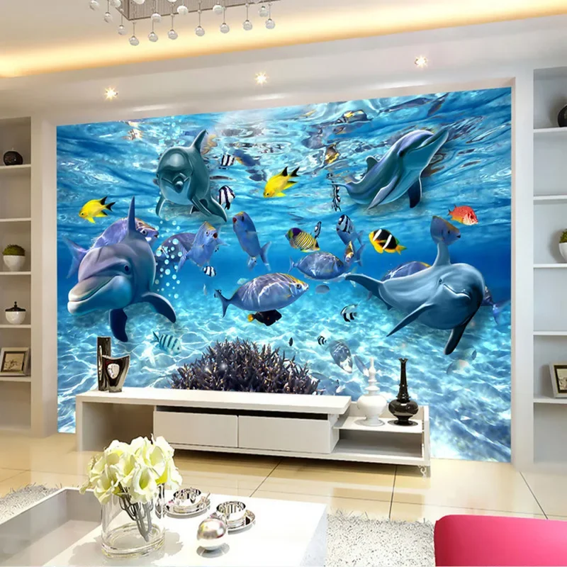Custom 3D Photo Wallpaper Underwater World Dolphin Fish Children Room Bedroom Hallway Room TV Decoration Papel De Parede 3D