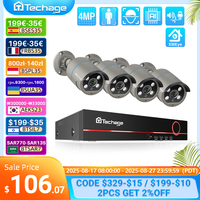 Комплект системной камеры видеонаблюдения Techage 8CH 4MP POE с функцией распознавания лиц и аудиозаписи IP-камера H.265 CCTV Vi