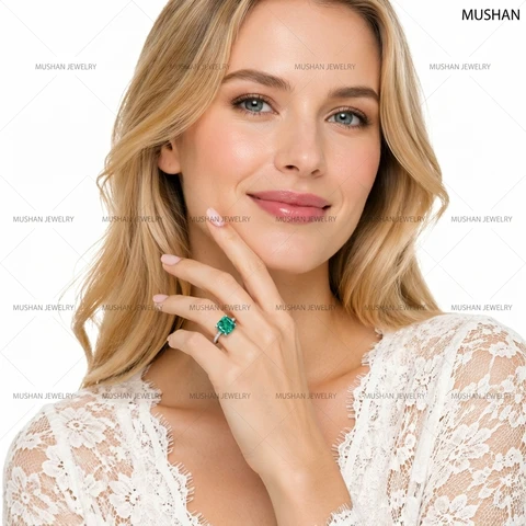 MUSHAN Luxury Jewelry 925 Sterling Silver Ring High Carbon Diamond Emerald Gemstones Ice Flower Cut Rings Bands Fine Jewelry