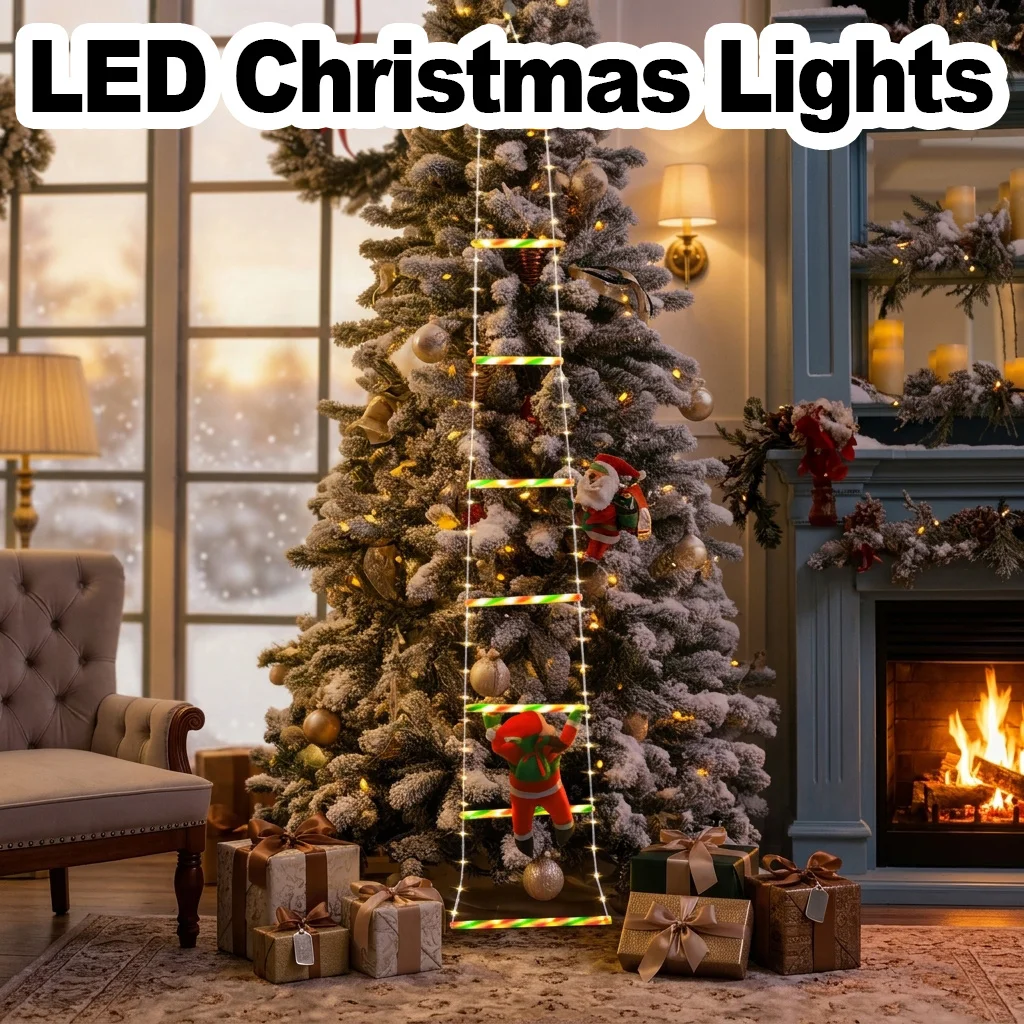 1.7M Colorful Santa on Ladder Christmas Tree Decoor LED Hanging Lights Outdoor Lights Waterproof Eave Decorative Light Strings
