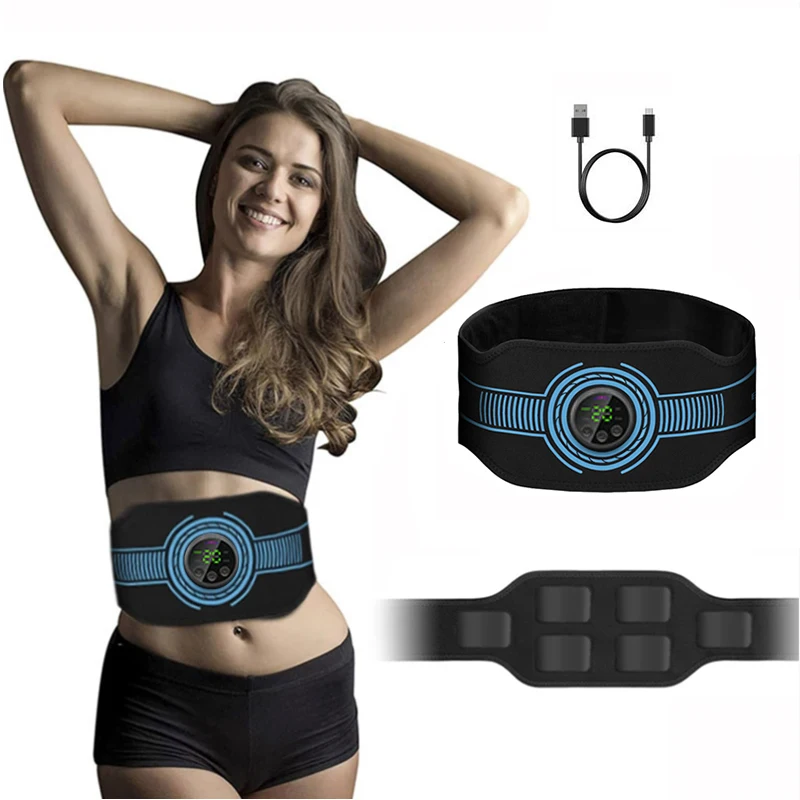 Muscle Stimulator EMS Waist Abdominal Belt Trainer LCD Display Abs Fitness Training Home Gym Weight Loss Body Slimming Massager