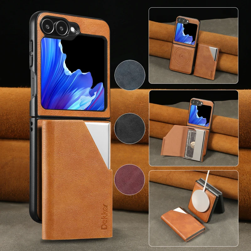 

Magnetic Phone Case For Samsung Galaxy Z Flip 6/Z Flip 5/Z Flip 4 With Detachable Cards Box Solid Color Phone Cover