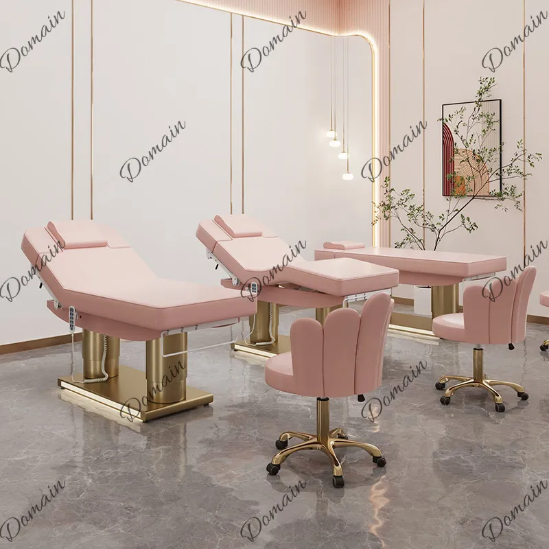 Electric beauty bed, eyelash picking ear pattern embroidery  electric lifting massage bed, advanced ambient light