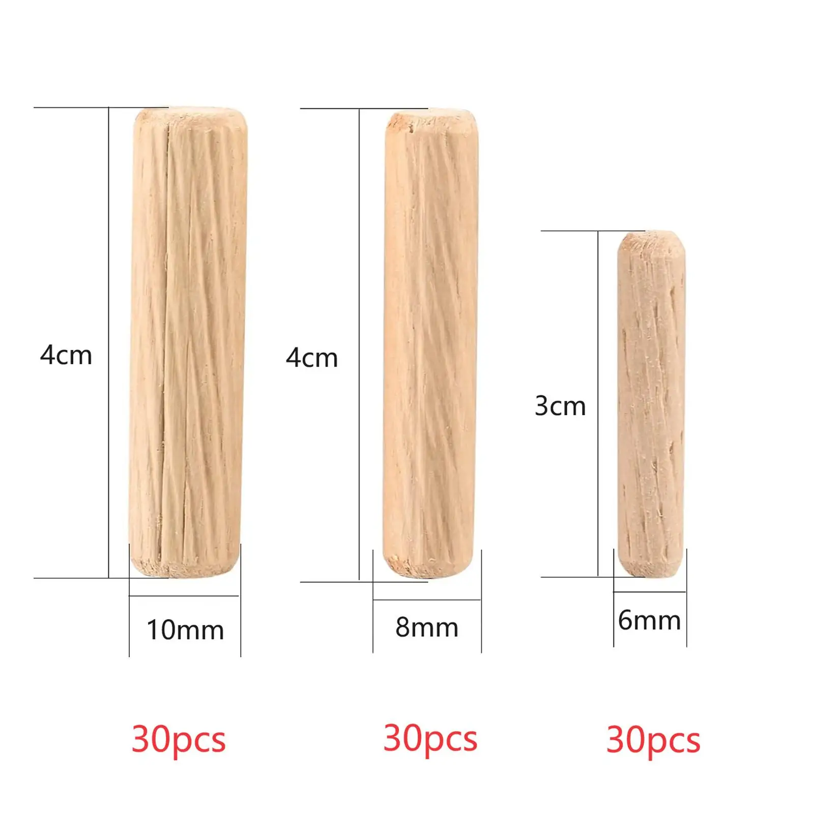 90x Wooden Dowel Pins Plug Assorted Hardwood Round for Craft 6mm 8mm 10mm