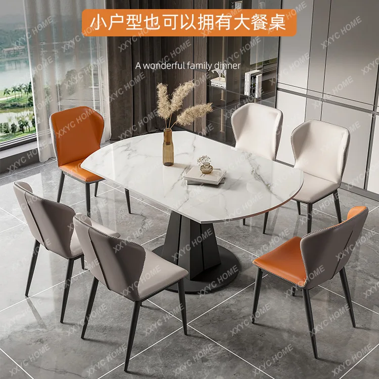 L dining table Retractable round table with turntable Simple modern household combination table Light luxury rotating functi