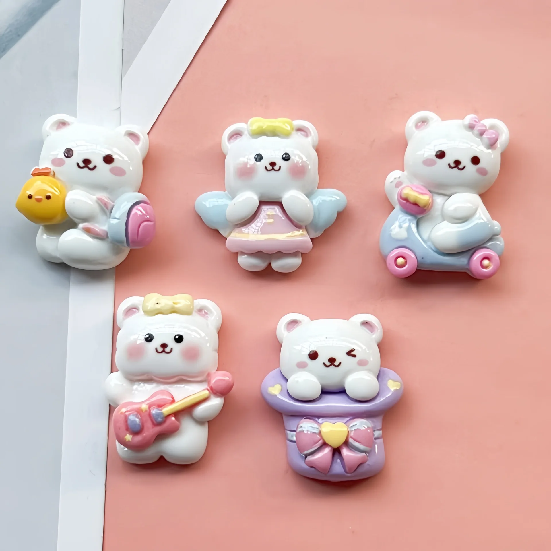 5pcs Cartoon guitar music bear cartoon resin flatback cabochon diy crafts materials kid handmade jewelry charms