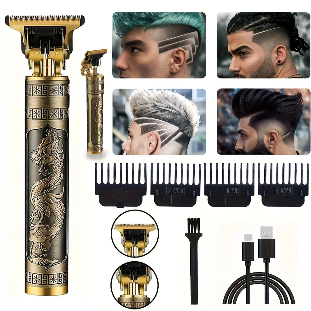 Professional Electric Cordless Hair Clipper for Men USB Rechargeable T-Shaped Scissors Beard Trimmer - Professional Grade