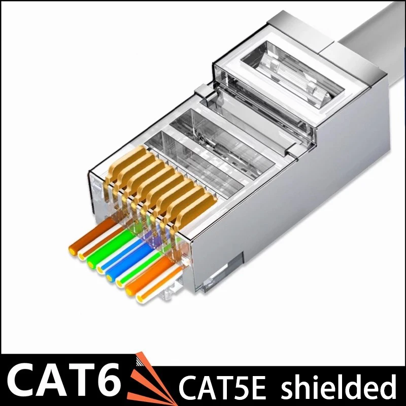 500pcs rj45 connector cat6 jack rg rj 45 ethernet cable plug rg45 cat5e cat.5e ftp sftp 8P8C cat 6 network lan internet shielded