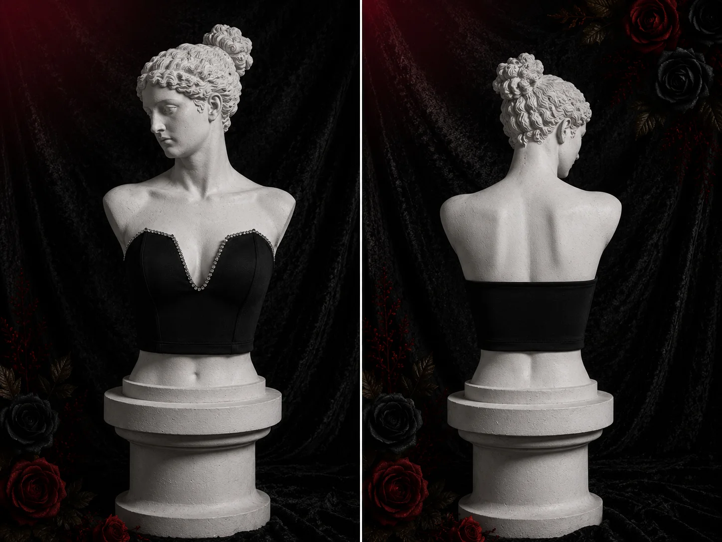 【Fragments.One choice, no more choices.】Vintage-inspired Black Strapless Bodice with Slim Fit, Sexy & Feminine