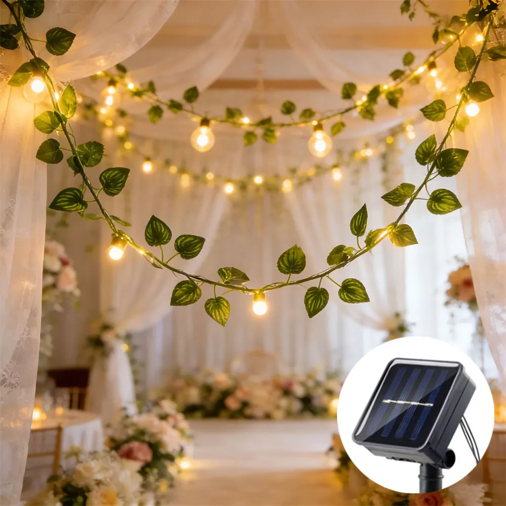 

Свадебная гирлянда из искусственных листьев с солнечной подсветкой, сказочные светильники для улицы, сада, стен, заборов, комнат, украшения на Рамадан