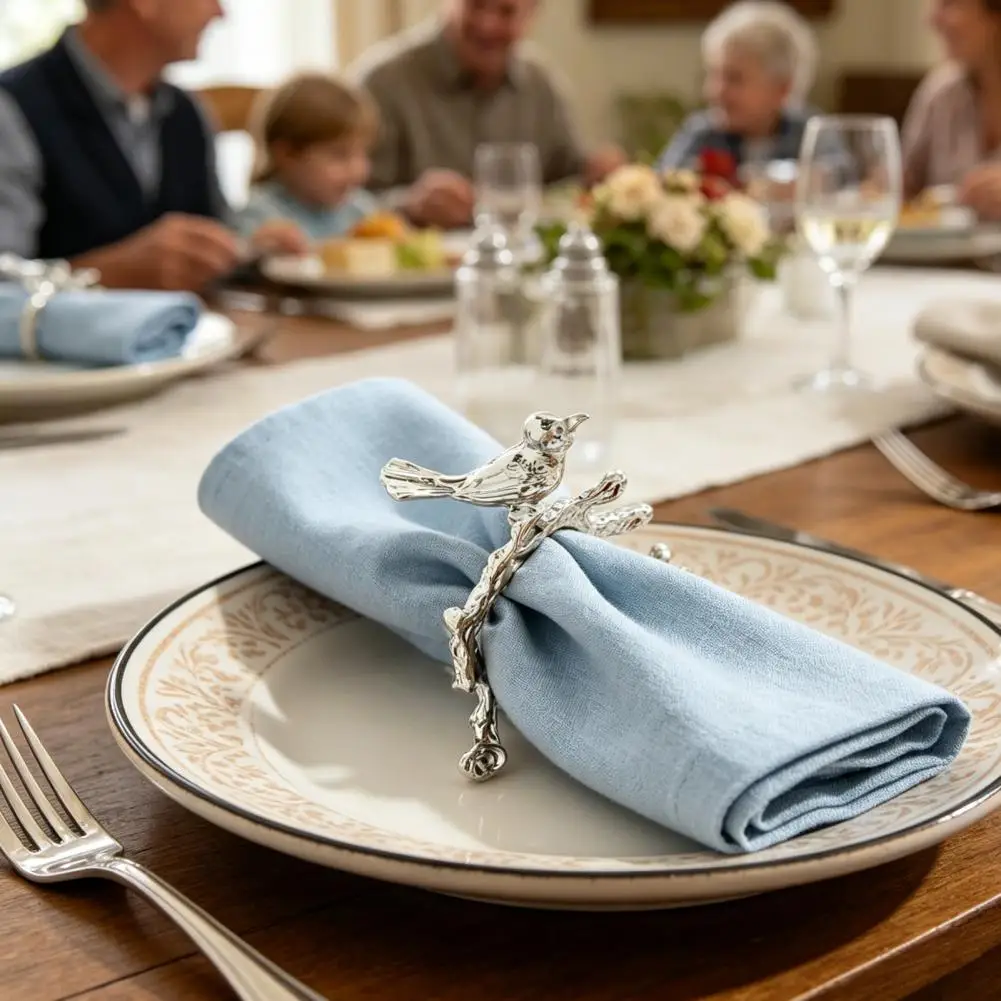 Tree Branch Napkin Ring Vintage Branch Bird Napkin Rings Gold Finish Adjustable Cloth Linen Holders Wedding Holiday for Banquets