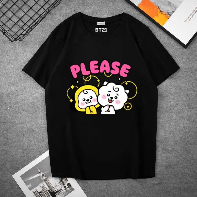 Anime Cartoon Bt21 Cooky Tata Chimmy Women's Short-Sleeved Y2K Summer Fashion New Simple Loose Top T-Shirt Gift for Friends