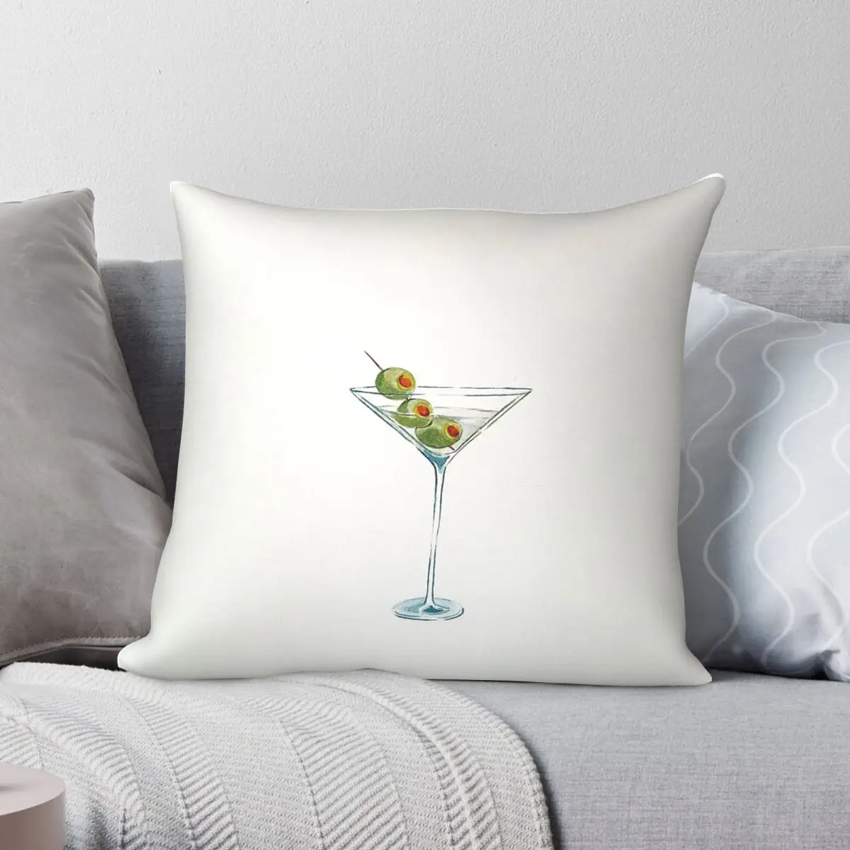Martini Glass Green Olives Square Pillowcase Polyester Linen Velvet Pattern Zip Decor Throw Pillow Case Home Cushion Cover