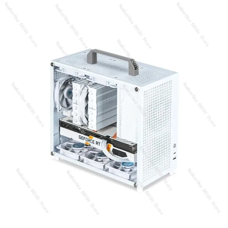 Portable Handheld Mini Desktop Computer Case, Compact ITX Small Case for Home or Office Use with Back Cable Management