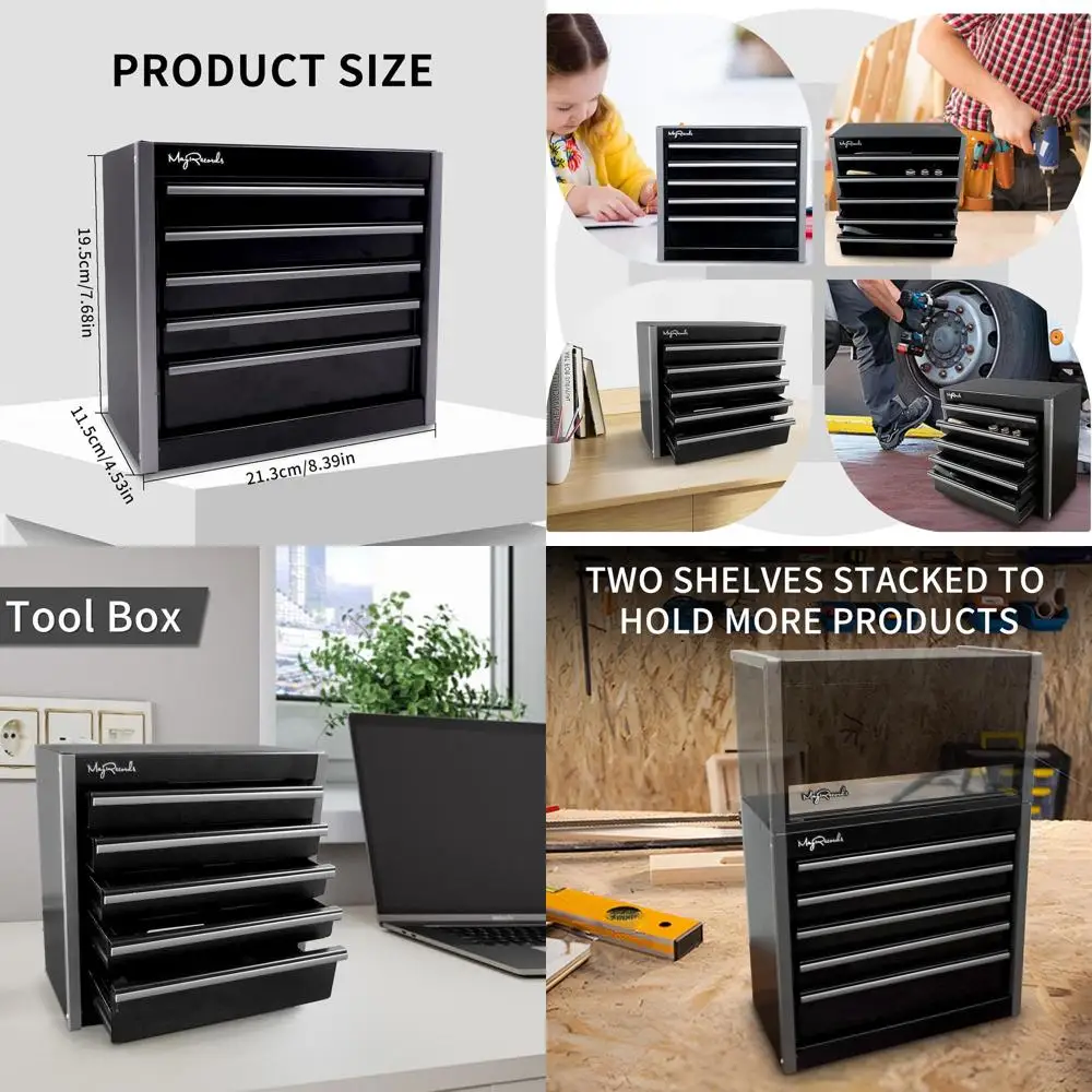 

Компактный металлический ящик для инструментов с 5 выдвижными ящиками и верхним отсеком, портативное хранилище для DIY и домашнего ремонта (черный)