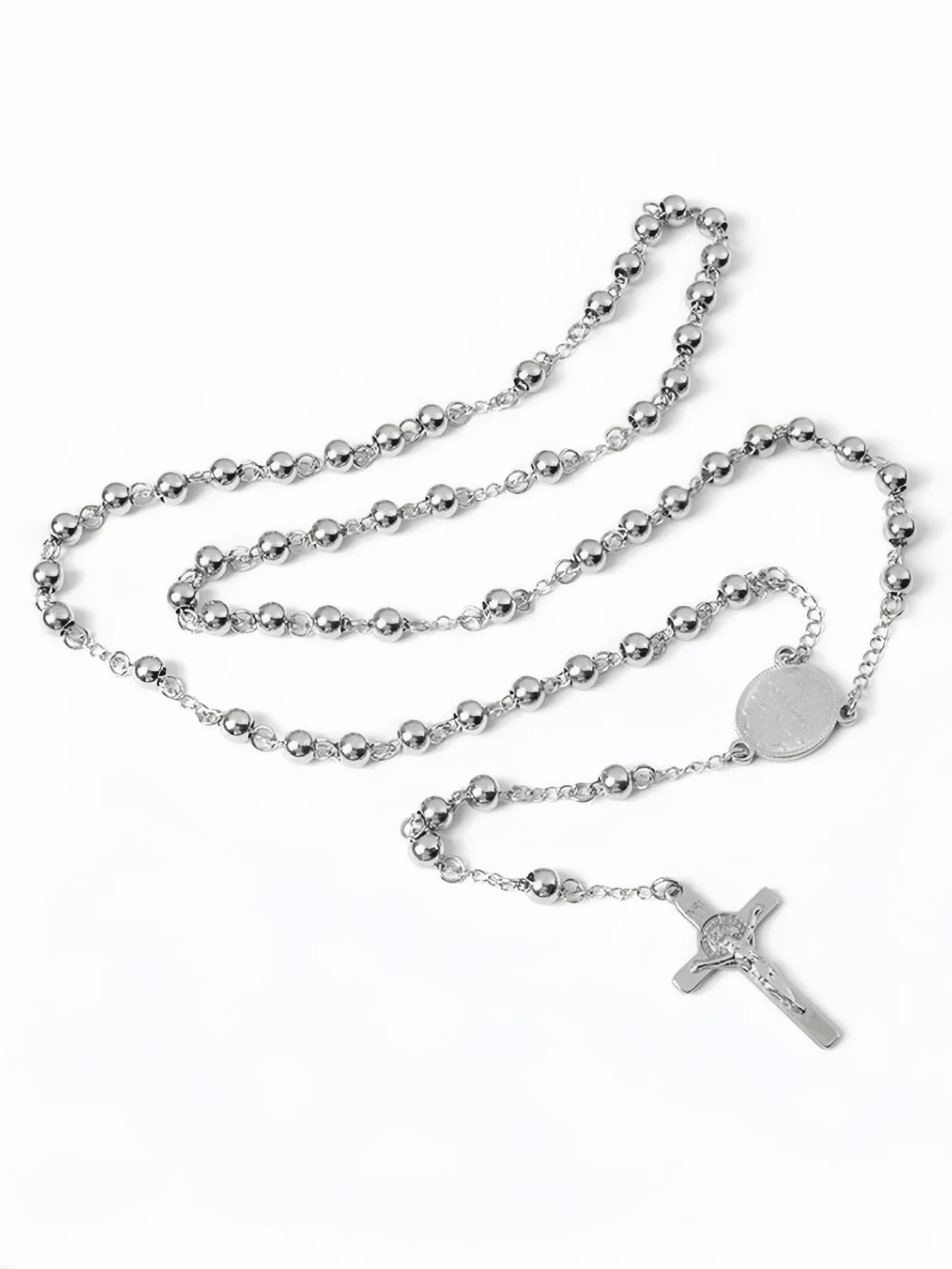 

Ожерелье-розарий из нержавеющей стали с бусинами и крестом-подвеской для верующих