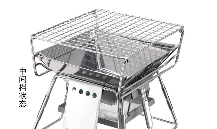 

CAMPINGMOON Stainless Steel Portable Mini Wood and Charcoal BBQ Grill for Camping and Picnic