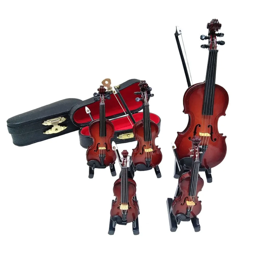 

Multi-dimension Mini Violin With Support Mahogany Wooden Violin Model Brown Miniature Mini Musical Instruments Decoration Gifts
