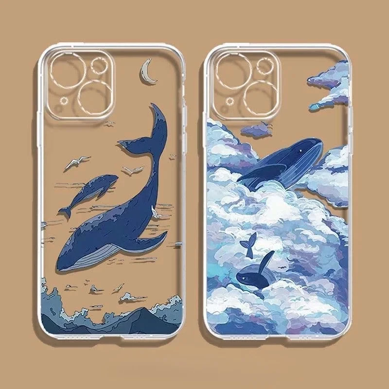 Marine Organism Whale Clear Phone Case for iPhone 17 Air 16 15 14 Plus 13 12 Mini 11 Pro Max Shockproof Silicone Cover Funda