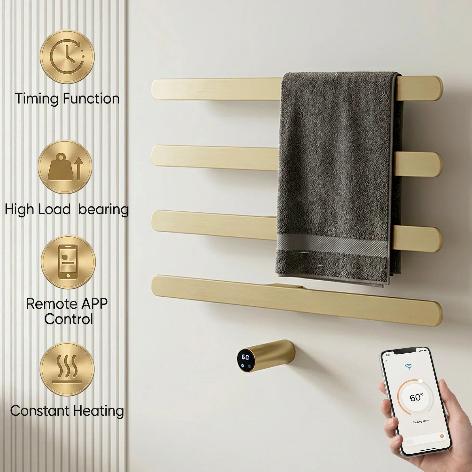 

2026 New Arrival Electric Heated Towel Rails Bathroom Smart Control Towel Dryer SS304 Hidden Wire 110V220V Towel Warmer
