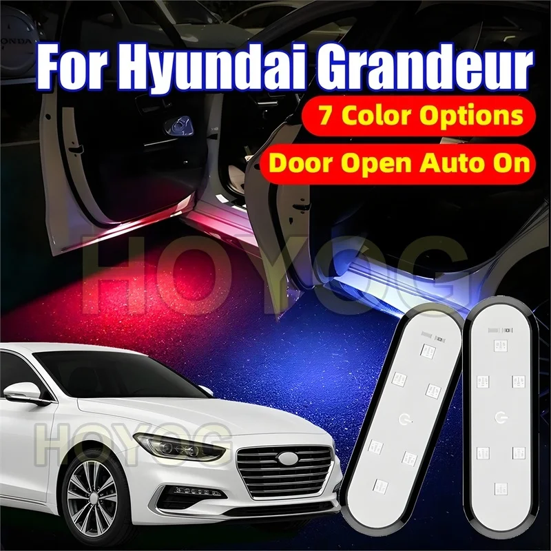 For Hyundai Grandeur 2016-2022 USB Rechargeable LED Car Door Courtesy Light with a Magnetic Sensor for Ground Lighting