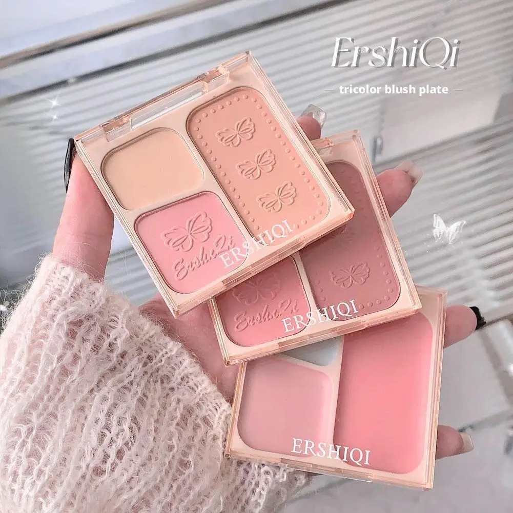 3-color Blush Natural Color Rendering Delicate Non-flying Shadow Natural Matte Face Powder Rouge Contour Makeup Palett Peac O7W8