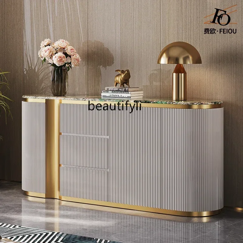 

V Light luxury dining side cabinet storage Italian marble restaurant high-end high-grade high-grade paint porch cabinet