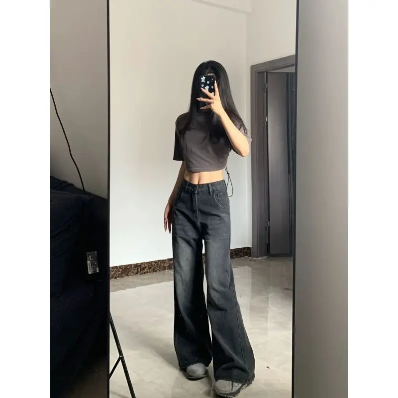 High Waiste Oversize Wide Leg Pants Women Vintage Streetwear Black Baggy Korean Jeans Denim Trousers Y2K Pants