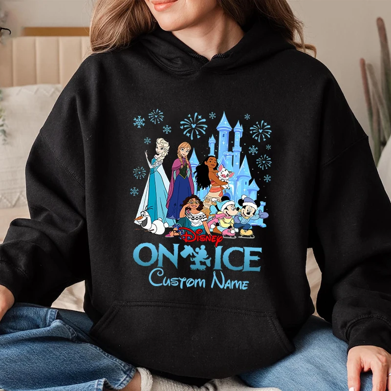 Disney Mickey and Friends On Ice Printed Women's Hoodie Loose Sweatshirt Casual Top