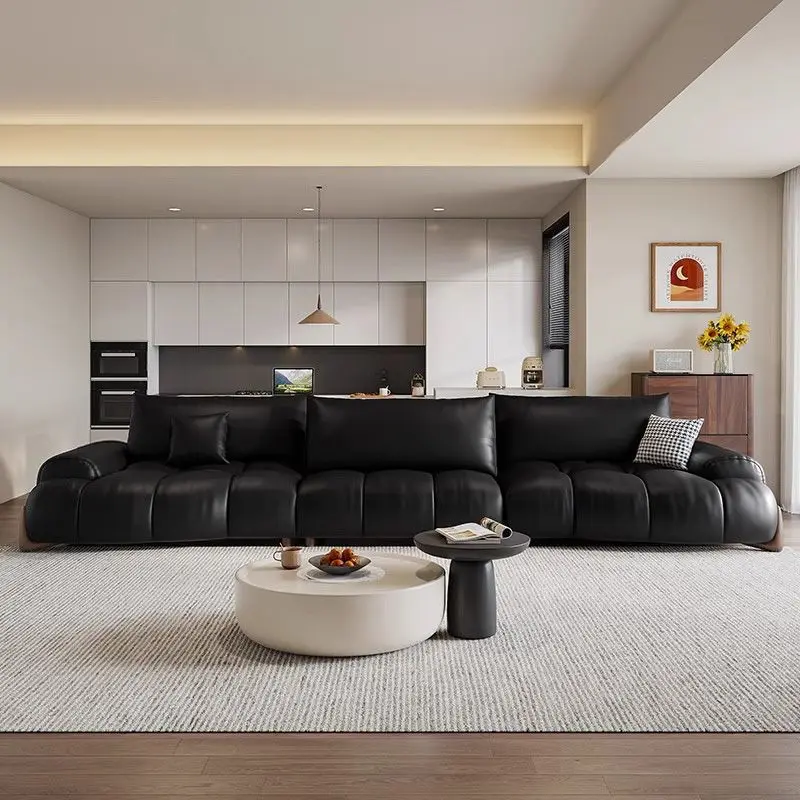 Living room movable backrest small apartment special-shaped large sitting deep curved leather sofa