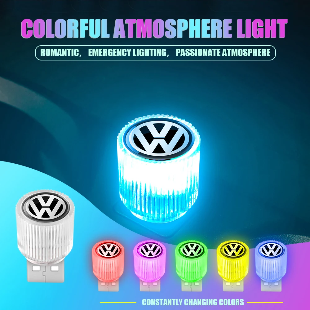 1Pc Mini USB Plug Lamps Colorful Light Night Car Interior Ambient Lights For VW Polo Golf 5 6 7 CC Passat Jetta MK4 MK5 MK6