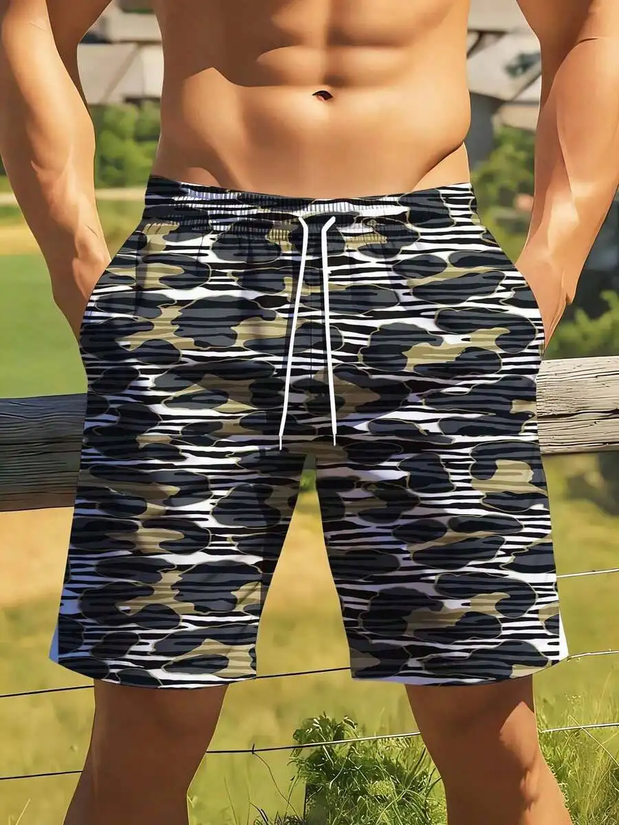 

Mens Camo Pattern Swim Shorts With Adjustable Drawstring Waist For Beach, Pool, And Outdoor Recreation