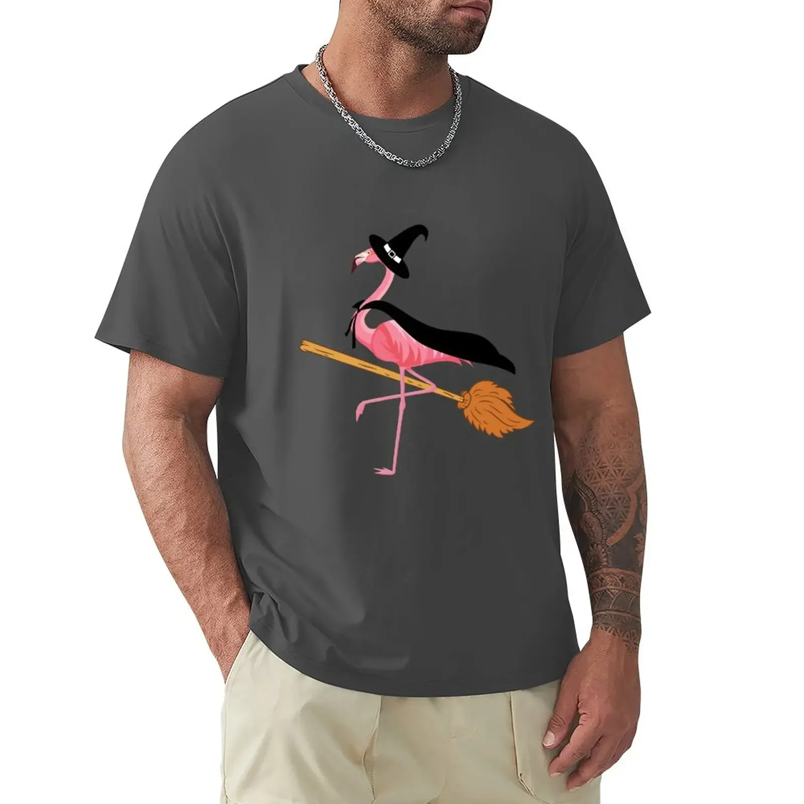 Funny Halloween Flamingo Witch Broomstick Costume T-Shirt graphic t shirts cute tops mens designer t shirt