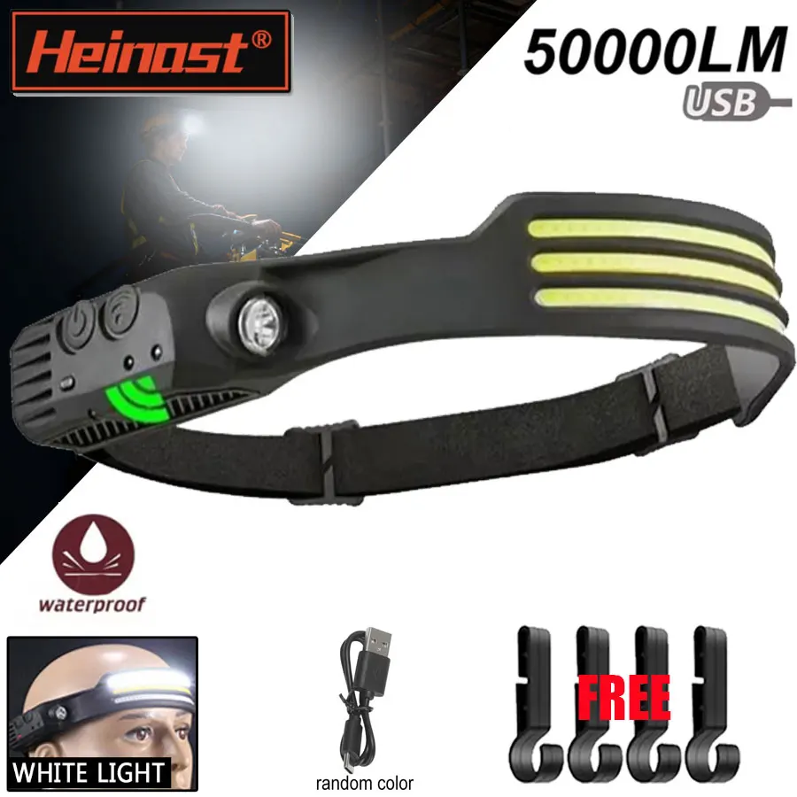 

COB светодиодный сенсорный налобный фонарь, светодиодный фонарь, перезаряжаемая фара, налобный фонарь со встроенной батареей, фонарь для рыбалки, кемпинга, поисковая лампа